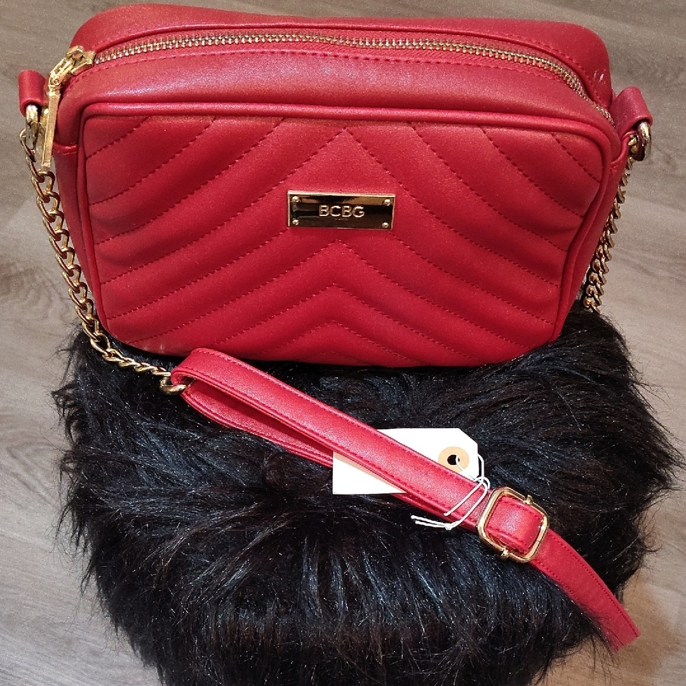 🆕2PC BCBG Red Quilted Crossbody Bag & Matching Twill NWT